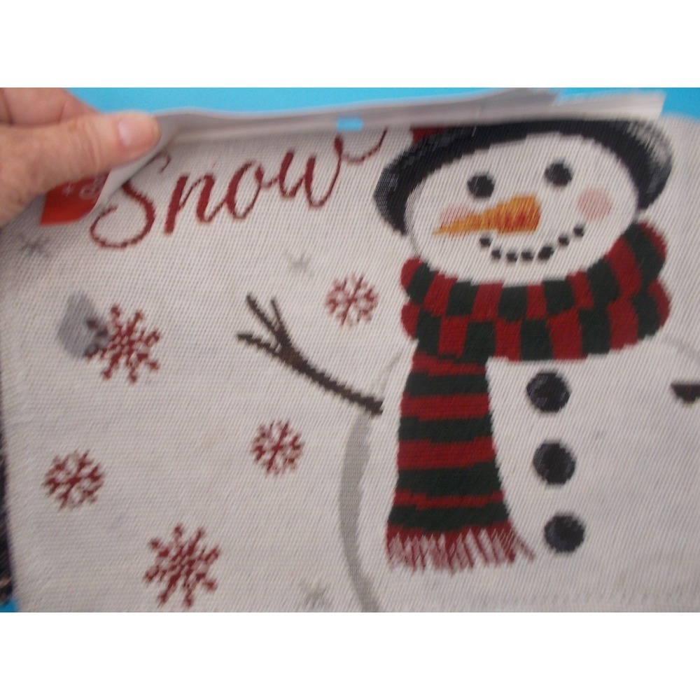 Old East Main Co Snowman Christmas Tapestry Table Runner 13x68 Red Plaid Woven